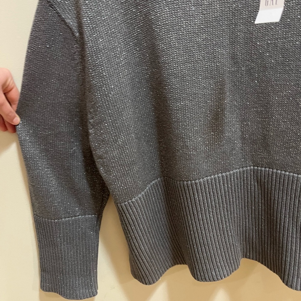 GAP NWT Split-Hem Turtleneck Silver Lurex Chunky Knit Sweater Size M - Picture 4 of 10